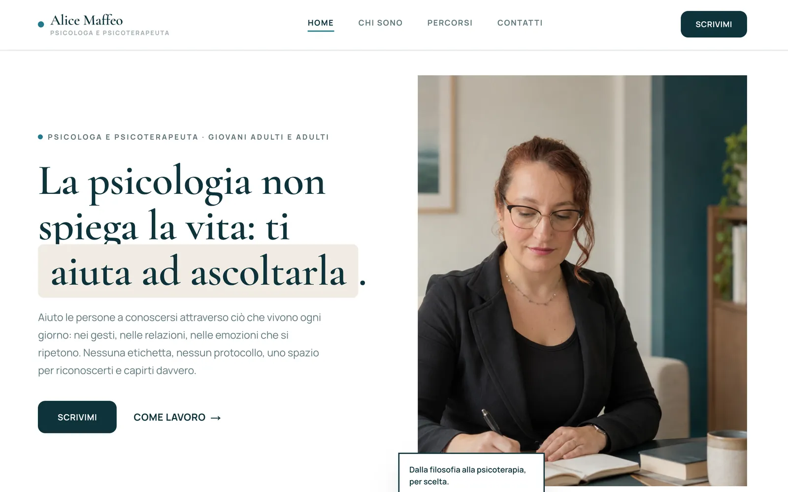 Homepage del sito realizzato per Alice Maffeo, psicologa e psicoterapeuta